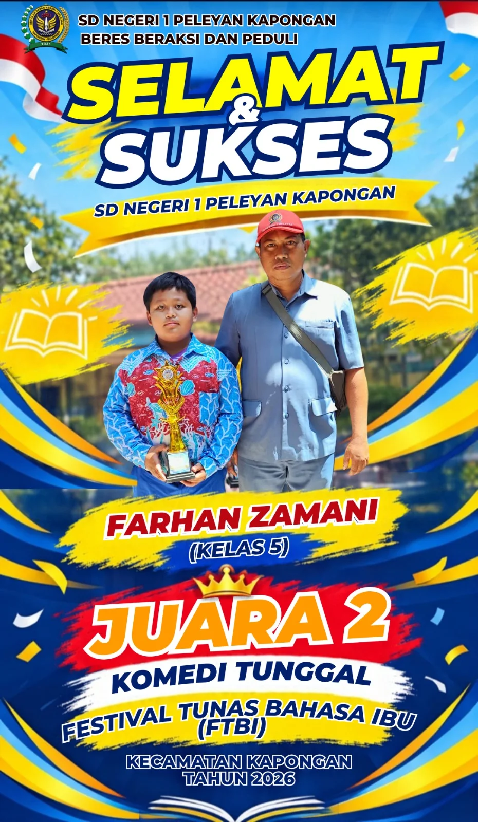 SDN 1 Peleyan Raih Juara 2 Lomba Komedi Tunggal FTBI