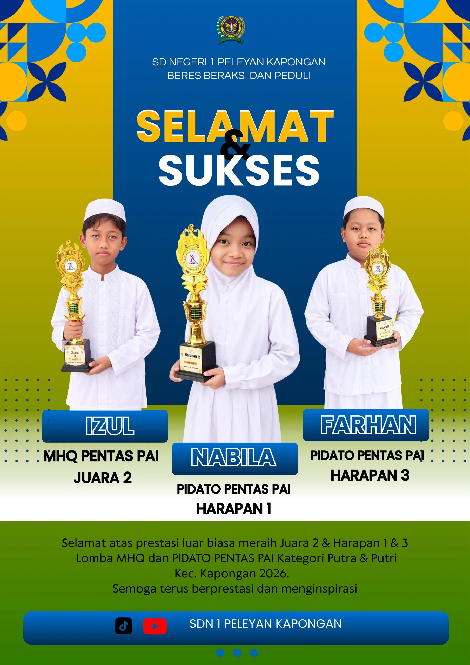 SDN 1 Peleyan Raih Prestasi dalam Lomba Pentas PAI di SDN 1 Kapongan